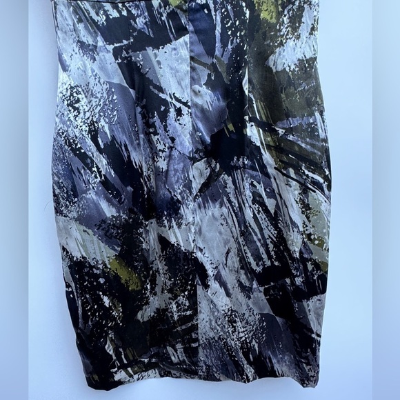 Single 100% Silk Grey Black White Splatter Abstract Palm Shift Pencil Dress 8 - Picture 13 of 16